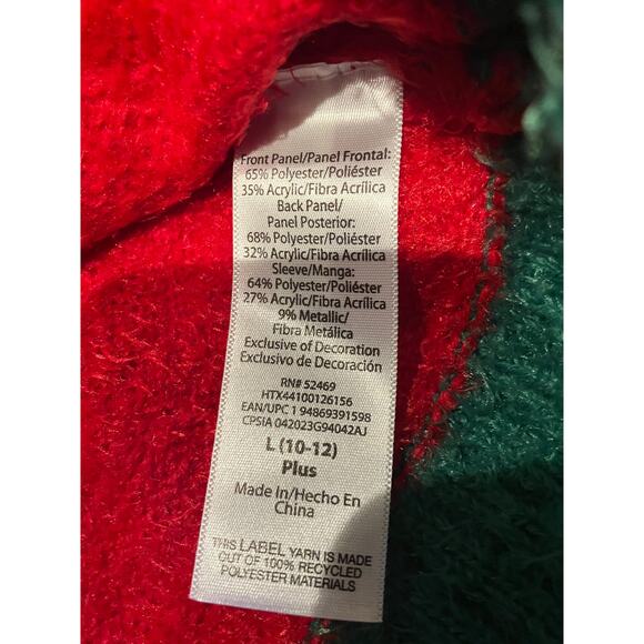 Girls Christmas Sweater L 10-12 Plus Red Reindeer Lights Ugly Xmas Holiday Time - Picture 7 of 7